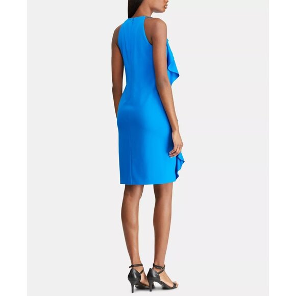 Lauren | Ralph Lauren Women's Sleeveless Ruffle Trim Crepe Dress 10 - Picture 3 of 7